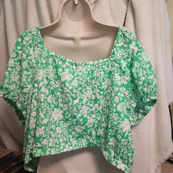 NEW Universal Thread™ Green Floral Women's Puff Short Sleeve Peasant Top - Picture 5 of 11